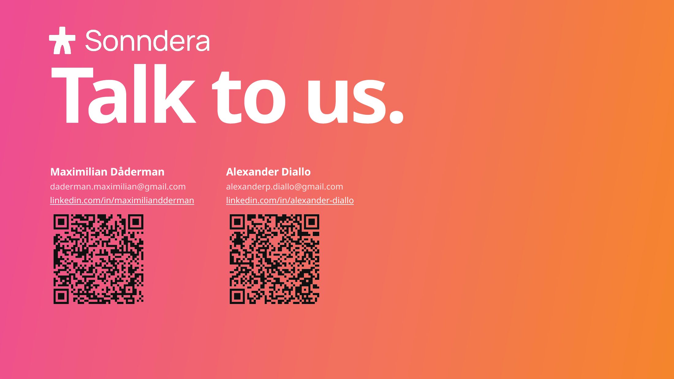 Sonndera pitch deck, slide 20 of 20